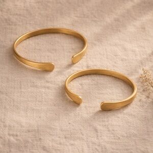 Pair Solid Brass Handmade Open Cuffs Paddle Terminal Artisan Minimalist Gold